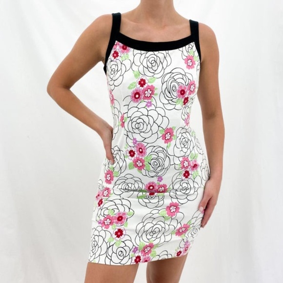 DBY Inc. Other - 90s DBY Inc. Black White Pink Floral Dress, Medium, 97%Cotton. 3% Spandex 💕